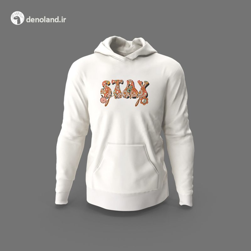 هودی سفید با طرح شگفت انگیز باش (stay groovy)