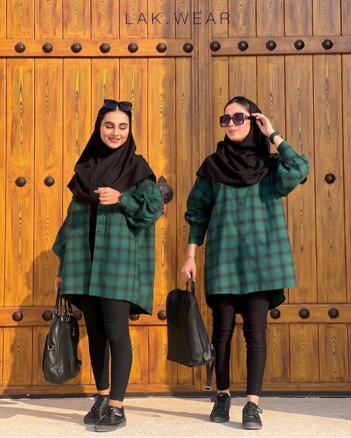 استایل دانشجویی دخترونه با مانتو چارخونه سبز