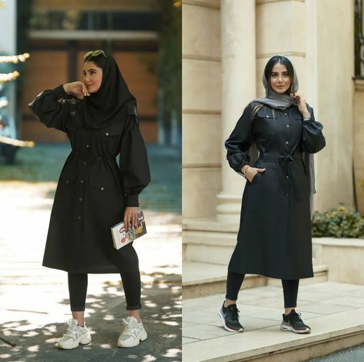 استایل دانشجویی دخترونه با مانتو بلند مشکی